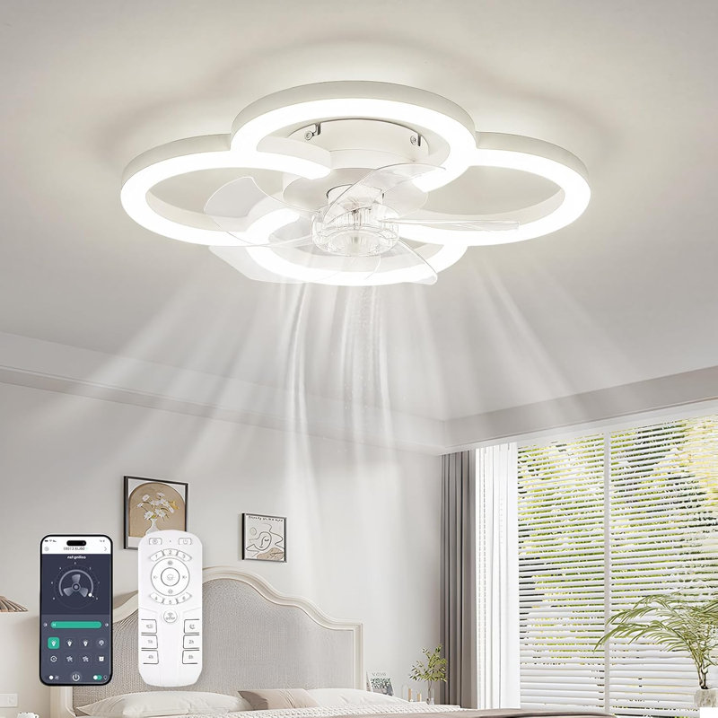 Low Profile Ceiling Fans With Lights And Remote, Fandelier Ceiling Fan Flush Mount, 3000K-6500K 5 Blades LED Fan Light, Small Ceiling Fans With Lights For Bedroom, Kitchen