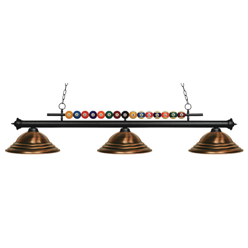 Luminaire suspendu linéaire à 3 lumières pour table de billard Chapa, Cuivre antique, Noir mat