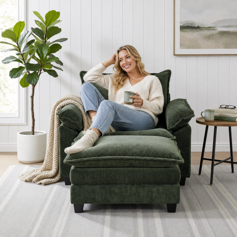 Fauteuil d'appoint surdimensionné 46 po avec repose-pieds en chenille 46 po, Vert