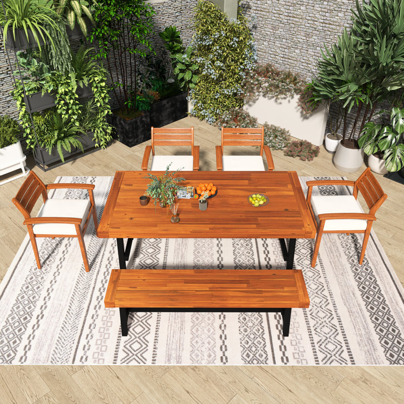 Ensemble repas d'extérieur rectangulaire 7 pièces avec coussins 7 pièces