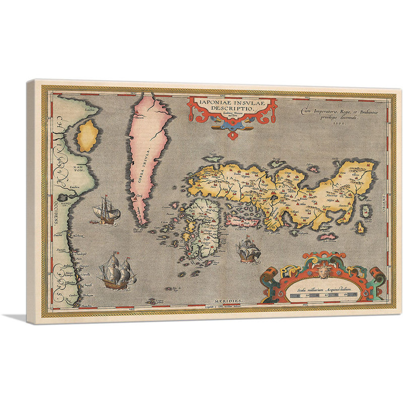Carte du Japon et de la Corée 1592 (2) par Abraham Ortelius, reproduction d'art sur toile tendue