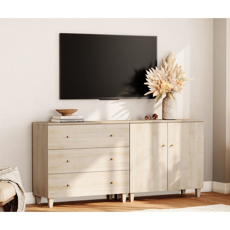 2-In-1 Wooden TV Stand Cabinet For Tvs Up To 75+ Inches, 70.8", Natural Wood