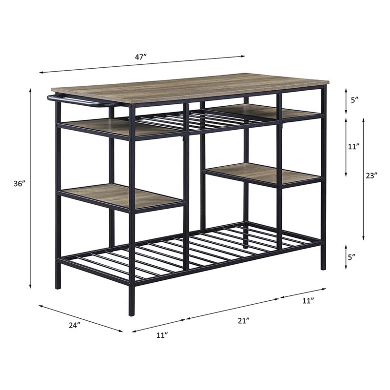 Lona Kitchen Island, Rustic Oak & Black Finish