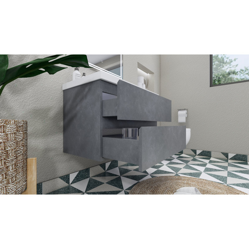 Base de meuble-lavabo simple 36 po fixée au mur seulement, Gris ciment