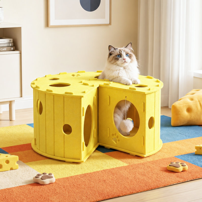  Cheese Hide & Seek Cat Tunnel Bed