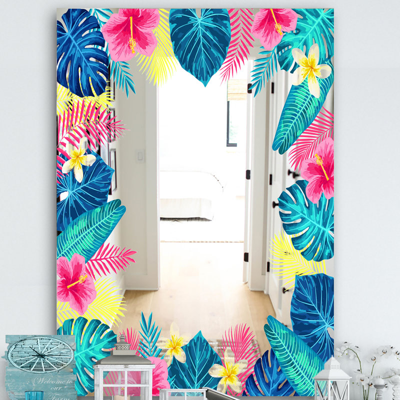 Tropical Mood Blue 10 - Farmhouse Mirror - Floral, H 39,4 po x l 29,5 po