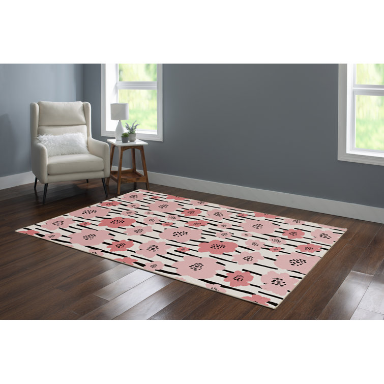 Berinthia Machine Washable Ivory and Pink Area Rug