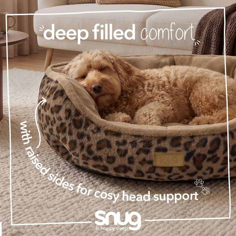 Snug Calming Leopard Print Faux Fur Donut Pet Bed , Medium
