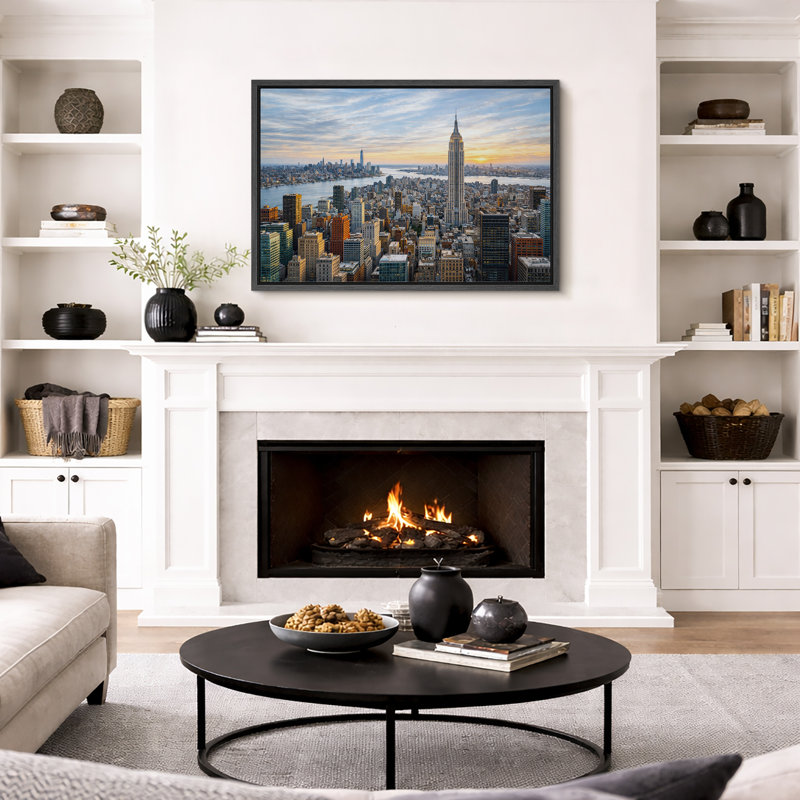 «New York Skyline Sunset», art urbain, impression sur toile, impression sur toile encadrée, H 16 po x l 24 po x P 1,5 po
