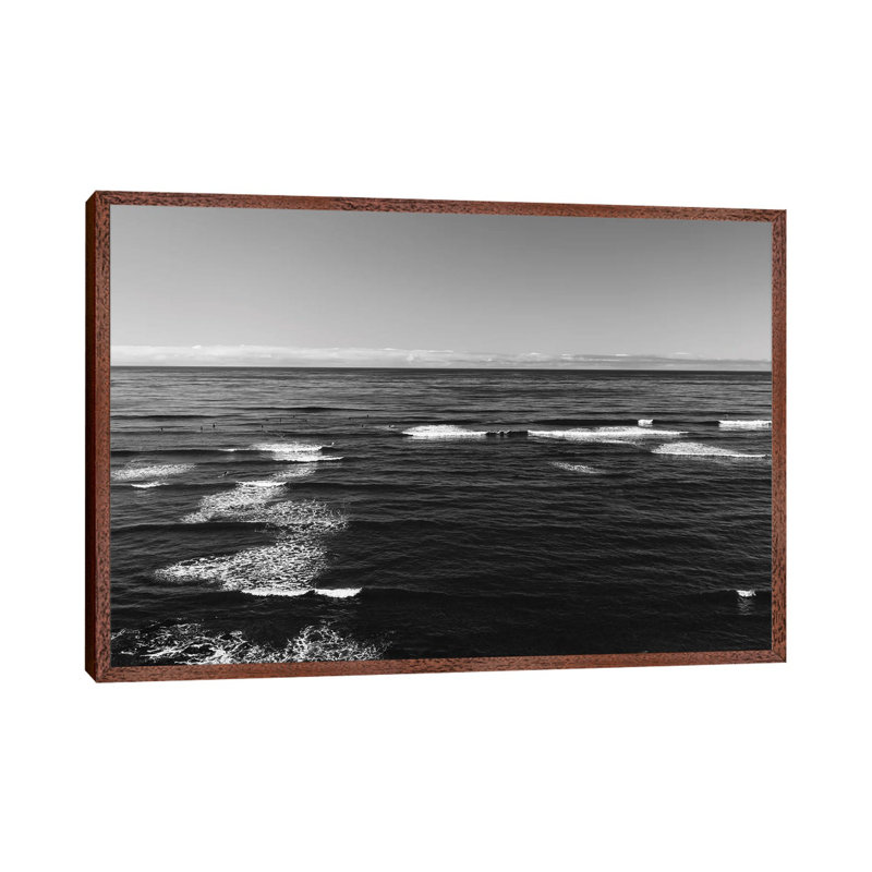 Sunset Cliffs Surfers II by Bethany Young - Print on Canvas, Classic Brown Wood Framed, 101.6cm H x 152.4cm W x 3.81cm D