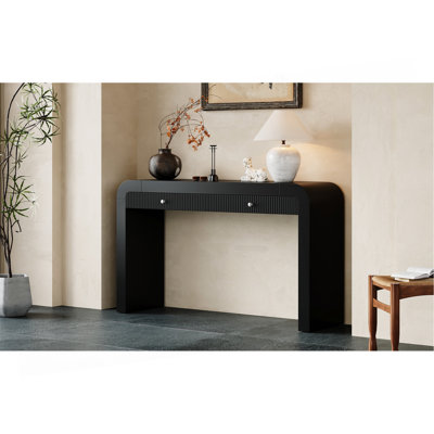 Console rustique avec façade de tiroir cannelée, table d'entrée avec coins courbés et pieds épais, table de canapé robuste pour le couloir et le salon (noir)