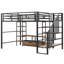Lit mezzanine en métal avec escalier, tablettes basses et table, noir - tablettes de table pratiques, multifonctionnel facile à assembler