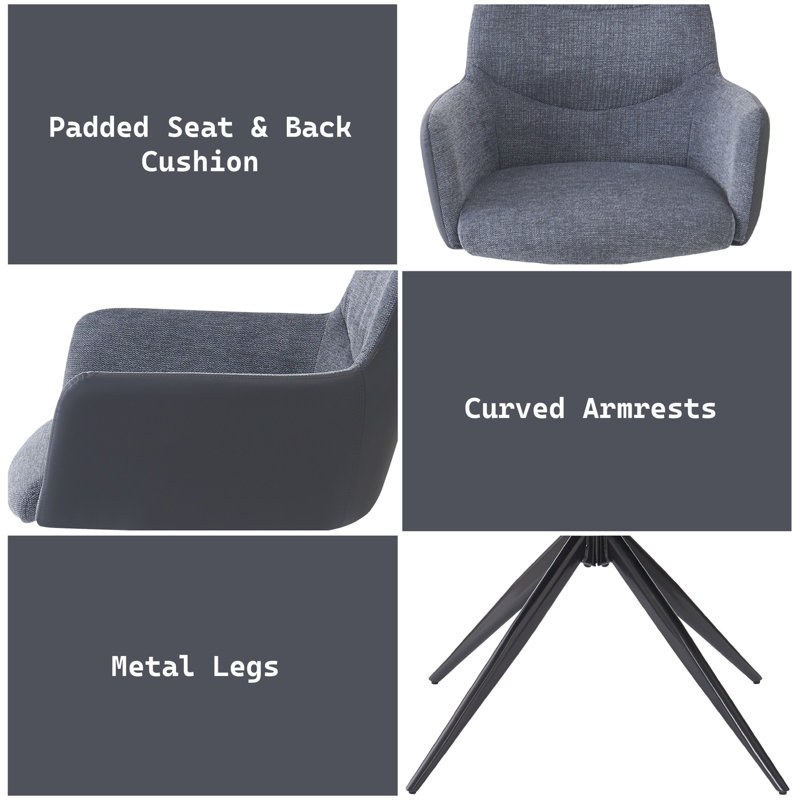 Chaise avec accoudoirs en tissu gris Hester (ensemble de 2)