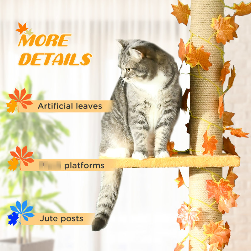 Grande tour pour chat de 80 à 95 po, grimpeur à 3 niveaux avec poteaux à griffer et feuilles souples pour chats d'intérieur, tour orange de 95 po, plateformes Guardian à l'intérieur,