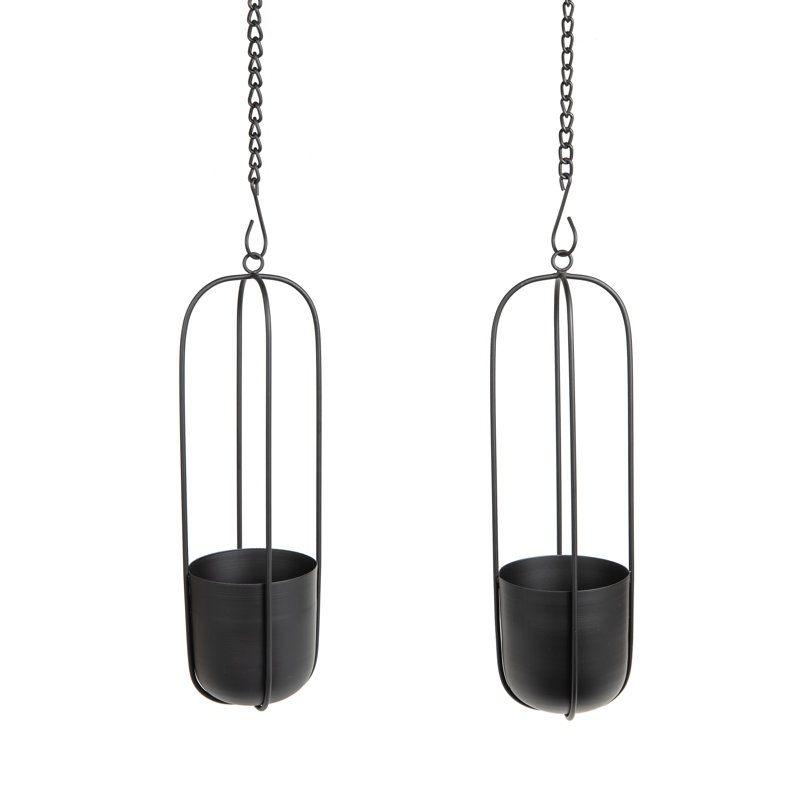 Modern Black Metal Oval Wall Hanging Planter Set