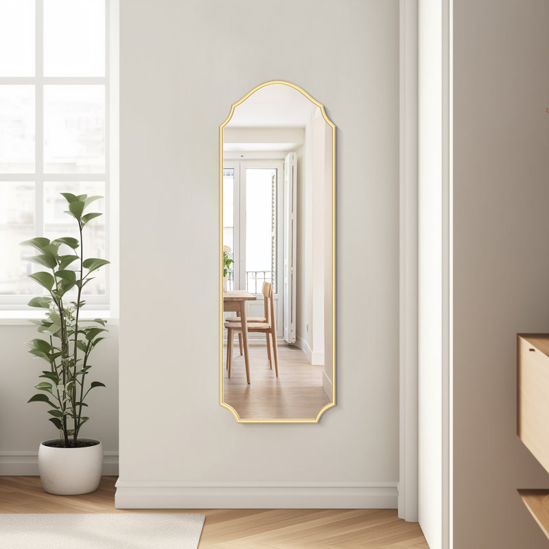 16"x47" Arched Iron Wall Mirror - Metal Door Mirror with Tempered Glass, Gold