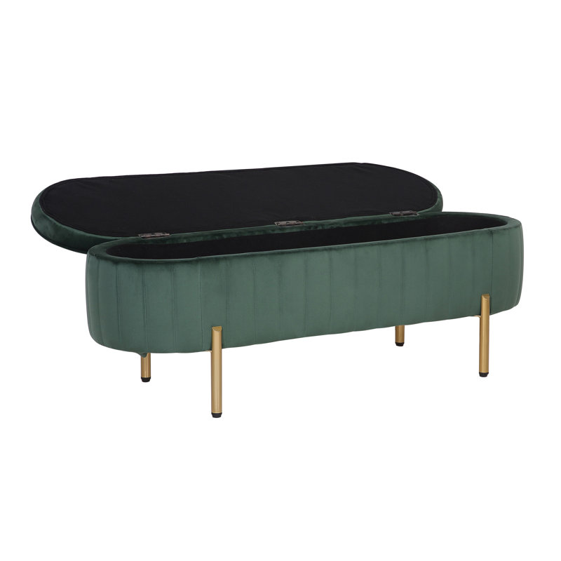 Kronqui Storage Ottoman Bench, Green Velvet