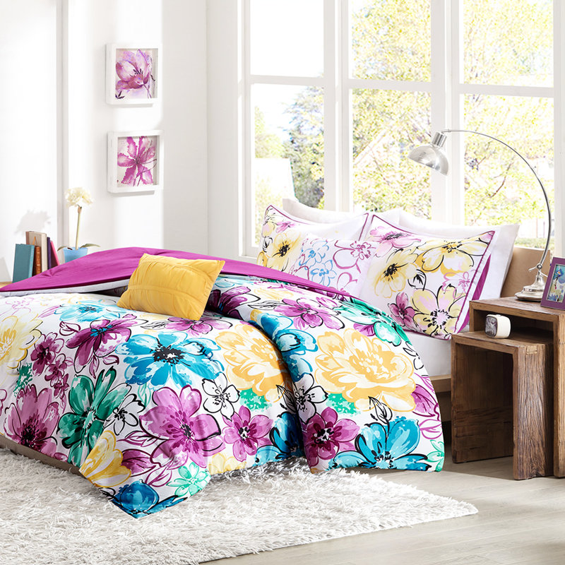 Très grand / très grand édredon avec de charmants motifs de broderie florale, Bleu