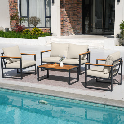 4 - Person Outdoor Metal Seating Group with Thick Cushions