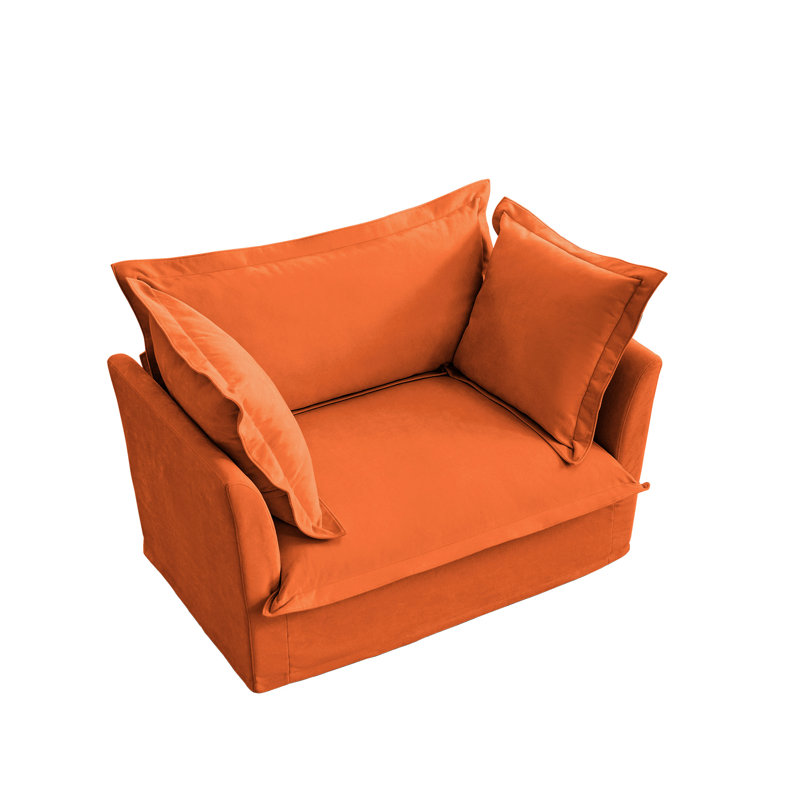 Orange, tissu chenille, fauteuil simple, assise profonde, coussins de dossier haut luxueux, housses amovibles, installation simple rapide