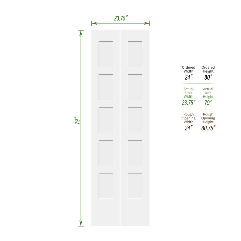 Porte pliante à 5 panneaux de 1 à 3/8 po Thickenss, 24 po x 80 po