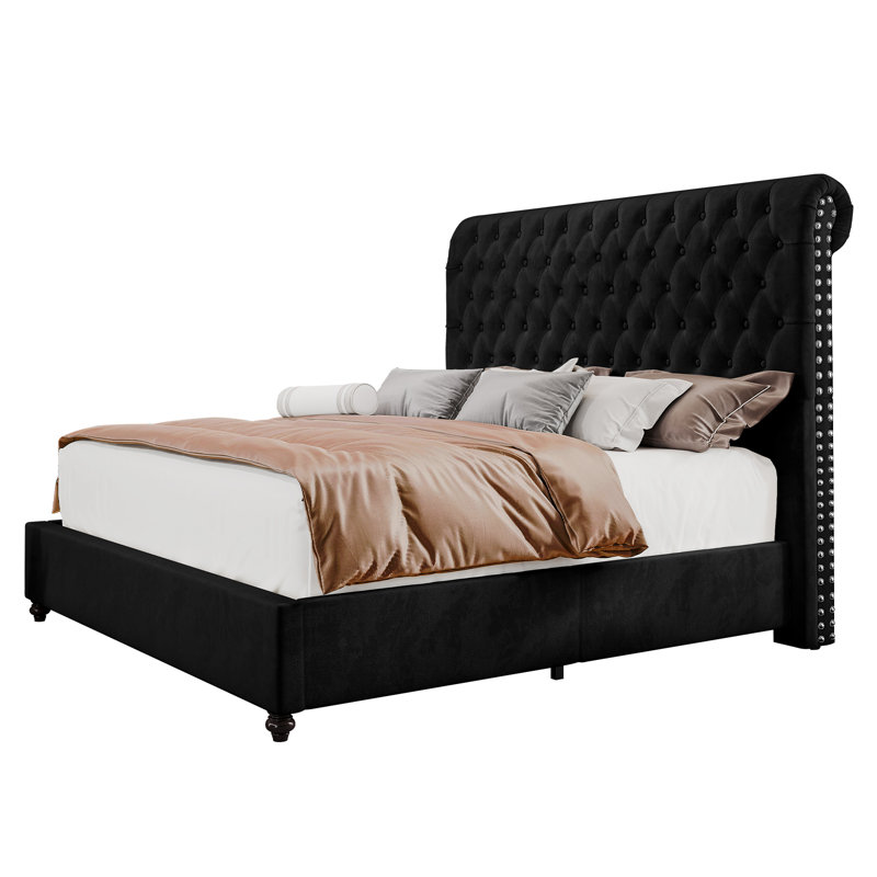 Jamileth Upholstered Sleigh Bed, Queen, Black