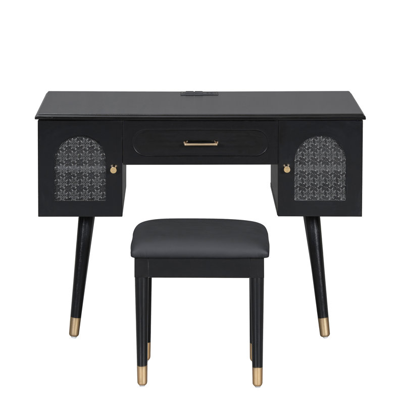 Elegant Vanity Makeup Table & Chair Set, Black