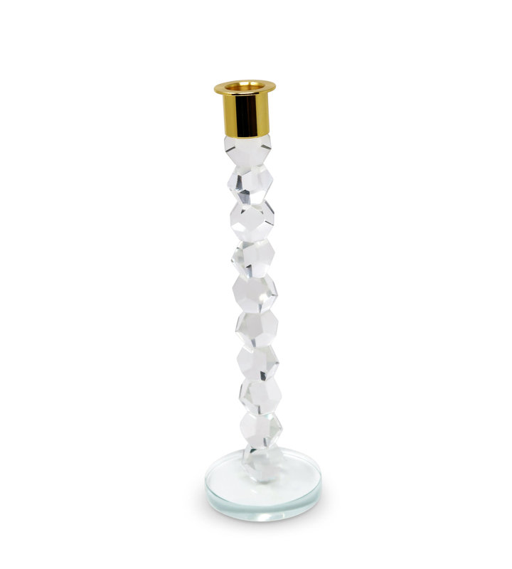 Grand chandelier en cristal avec pointe argentée - H 14,25 po, H 14,25 po x l 3 po x P 3 po, Transparent / Doré