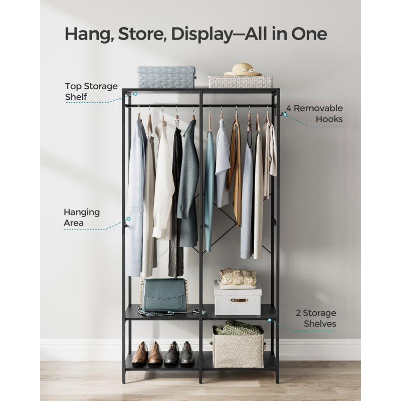 Alfonsina 95cm Industrial Pipe Clothing Rack, Ebony Black