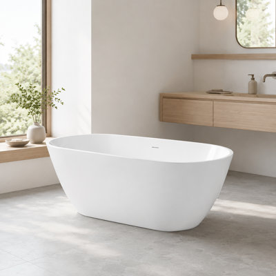 55 in. L x 29.5 in. W Sleek Modern Freestanding Acrylic Soaking Bathtub with Drain and Overflow, Glossy White - 307R-55W