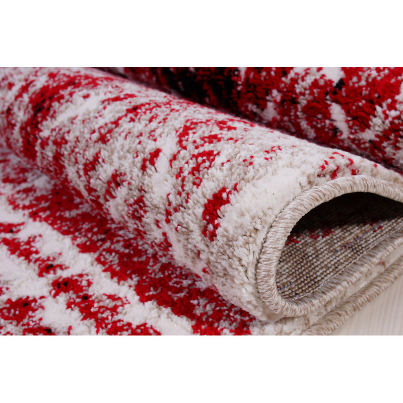 Tapis abstrait rouge / noir Mangassa, Rectangle 5 pi 2 po x 7 pi 5 po