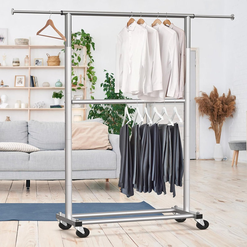 Double Rod Garment Rack, Grey