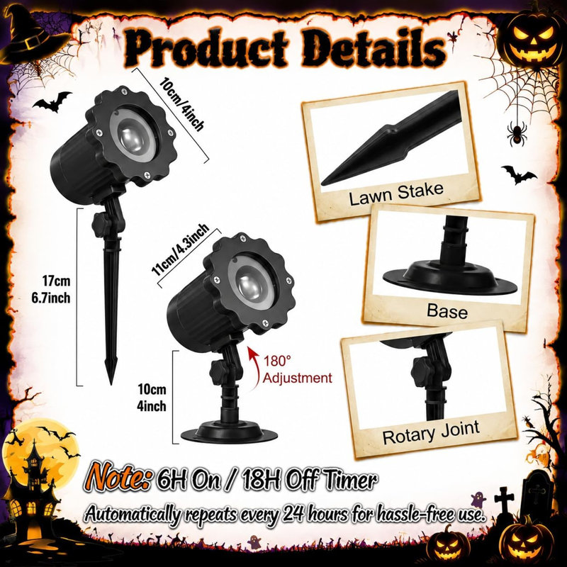 Projecteur d'Halloween pour l'extérieur, pour la fenêtre, la décoration de la porte, la maison hantée, la fête à thème, la chambre à coucher, le salon et l'aménagement d'Halloween dans la cour avant