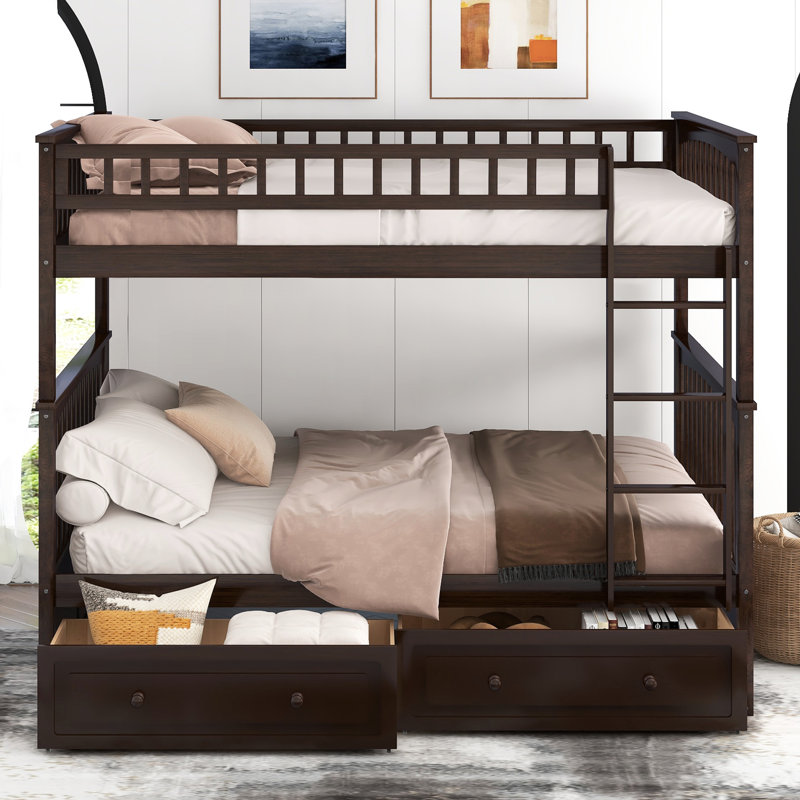 , , Full Over Bunk Bed, Convertible, Drawers, Storage Use, Pine Wood, , Bed Build, Fence - Shaped Guardrails, Fast Assembly Effort Over With Convertible Design For Flexibility, And Effortless Method