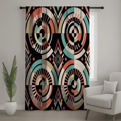 Rideaux de fenêtre rétro à cercles géométriques, voilages et voilages à motif géométrique - 1 panneau