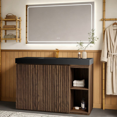Meuble-lavabo autoportant en noyer de 48 po avec meuble-lavabo pour salle de bain moderne 48 po et noyer Winston