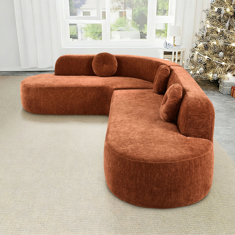 122" Large Chenille Curved Sectional, Orange Chenille