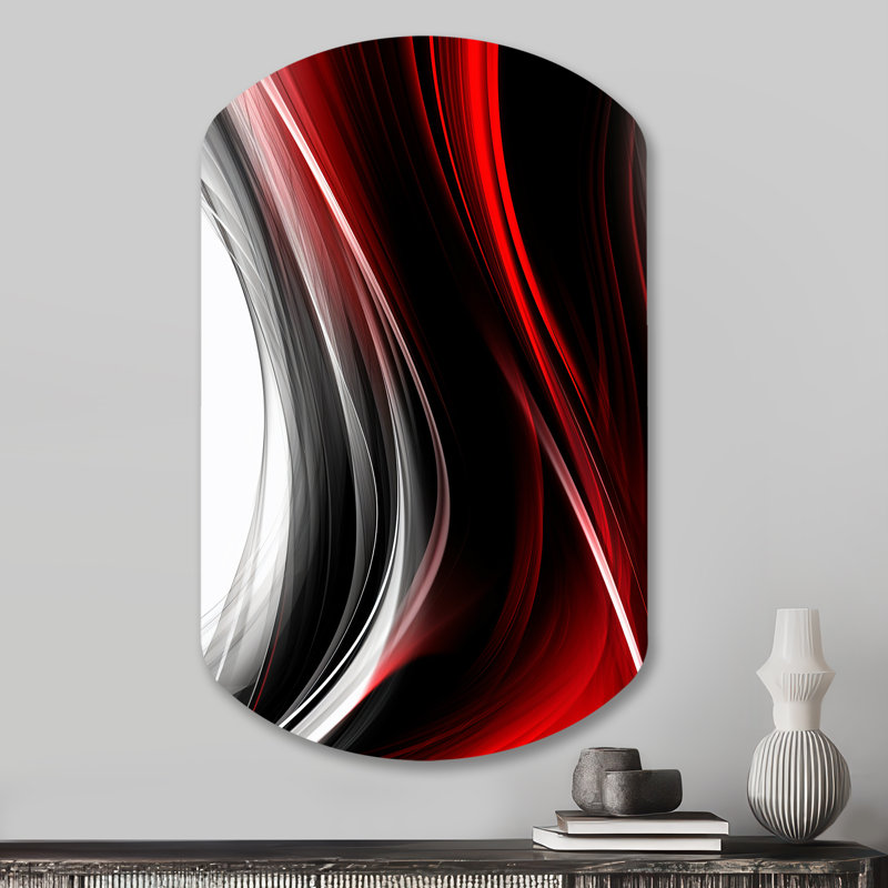 Sigitas Red Black Infinite Ripples II - Waves Cylinder Metal Wall Art, Red Asymmetrical Metal Art Print, 31" H x 19" W x 1" D