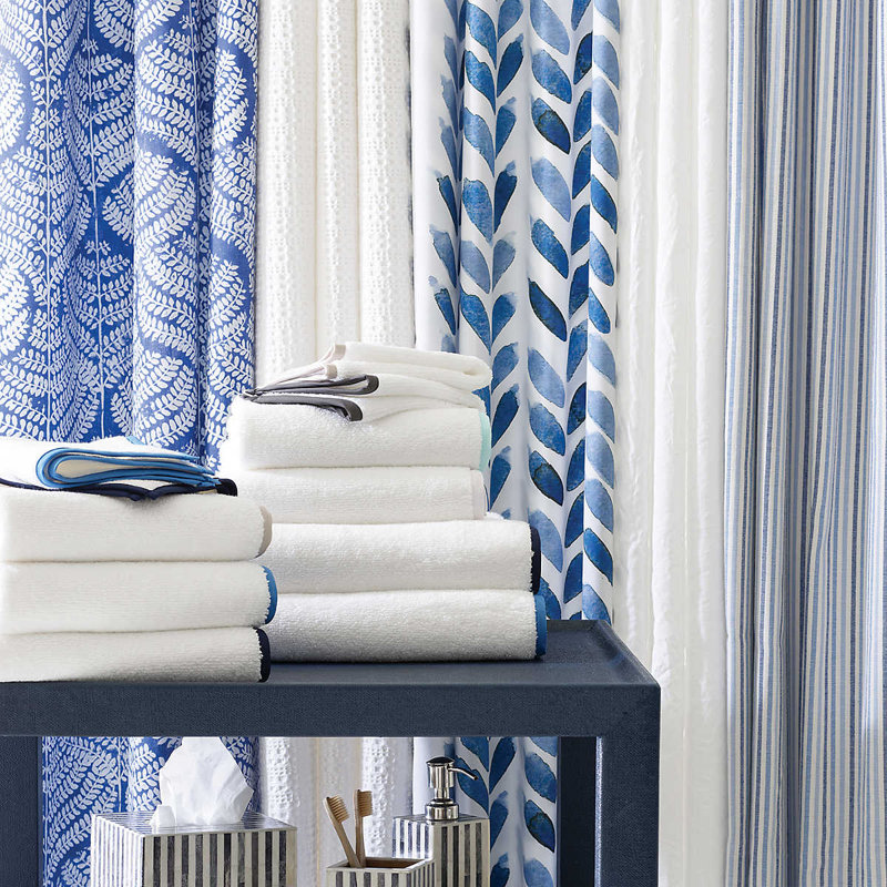 Signature Banded Washcloth, White/French Blue