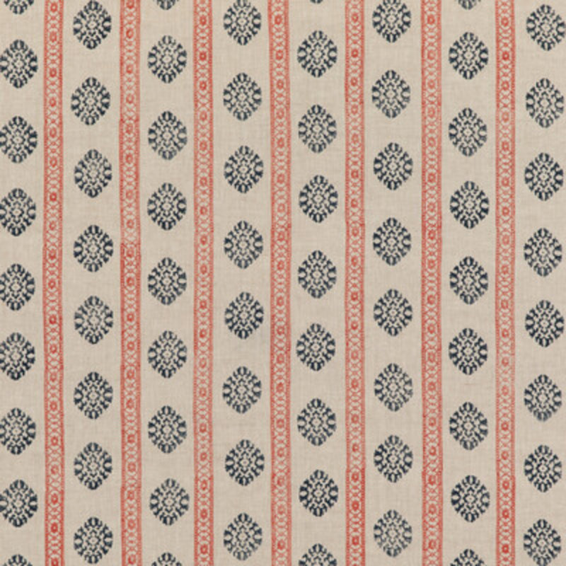 Coromandel Alma Linen Fabric, Red/Indigo