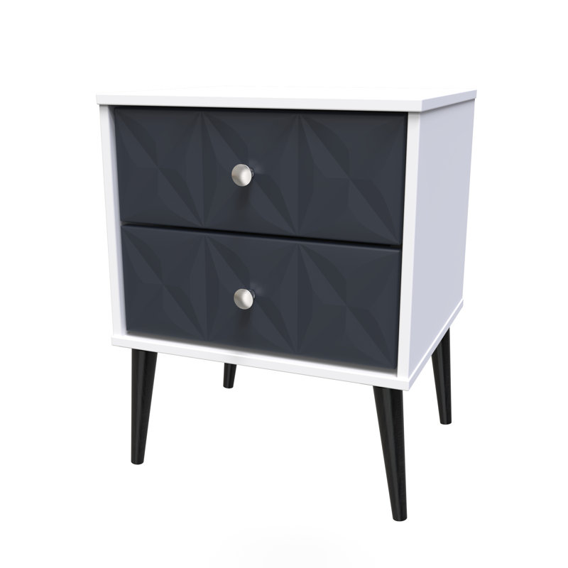Carnlea 2 Drawer Bedside Cabinet (Ready Assembled), Indigo Matt/White