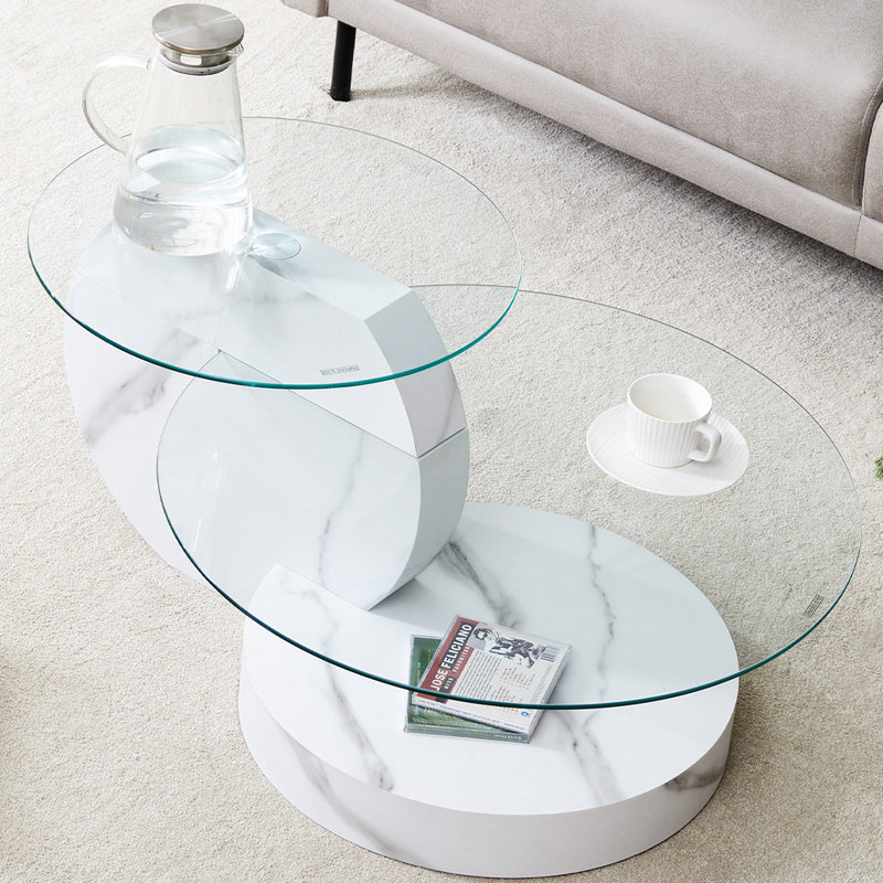Lashawnna Glass Top Single Coffee Table, White, 17" H x 35.4" L x 27.5" W