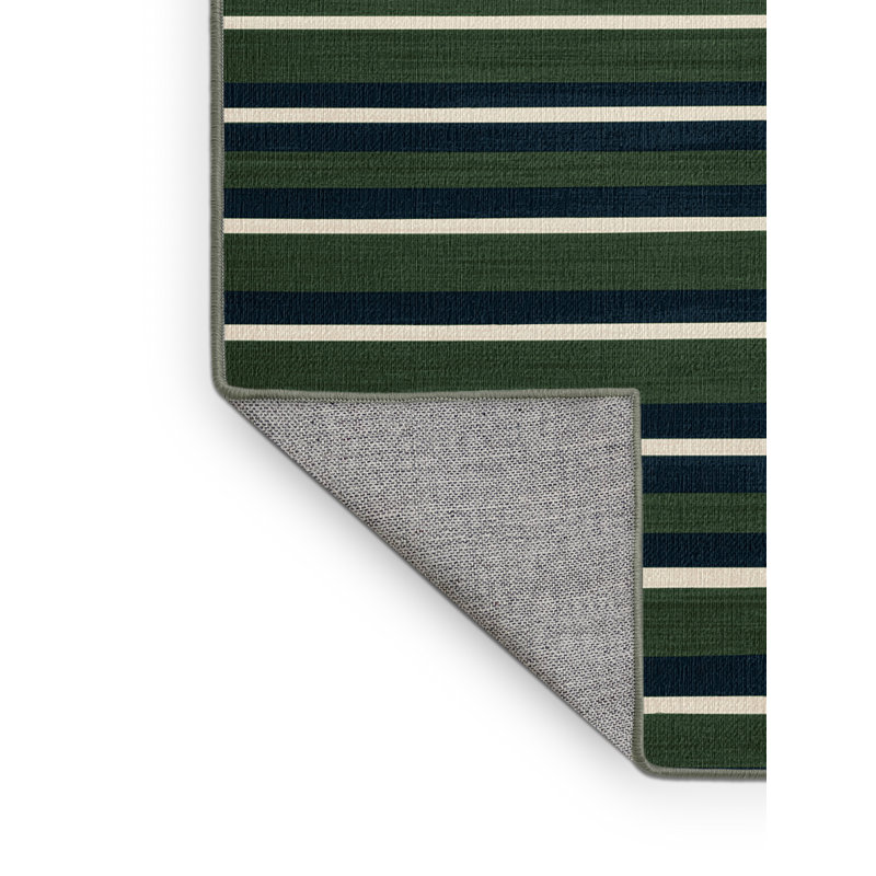 Tapis vert à rayures horizontales lavable à la machine, Carré 4 pi
