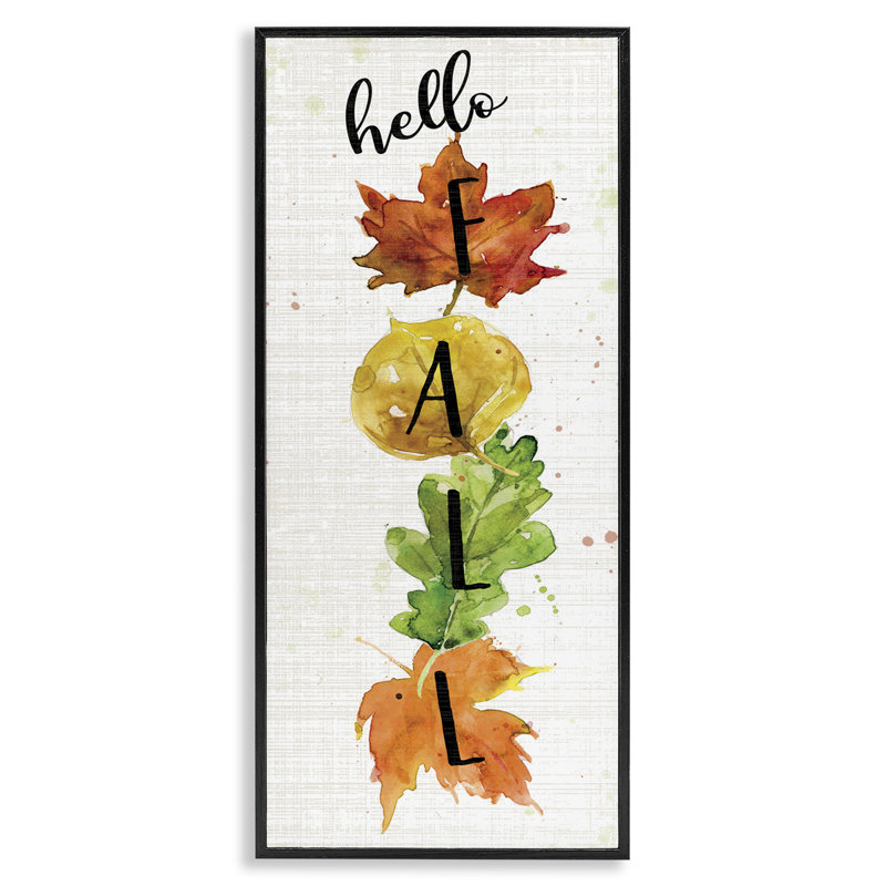 «Hello Fall Greeting Autumn Foliage Stacked Leaves» par Carol Robinson - art textuel, H 13 po x l 30 po