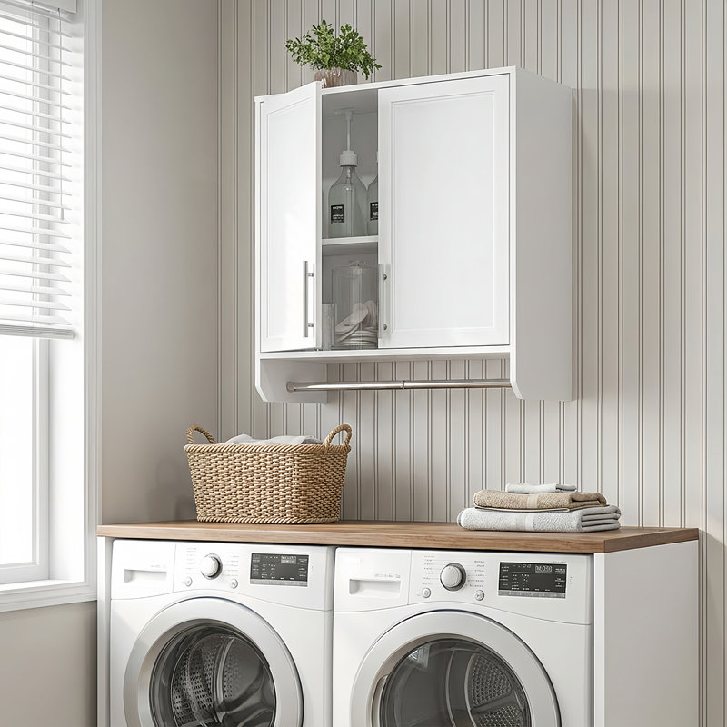 29.5" Multi-Purpose Cabinet with Hanging Rod (Laundry Room & Kitchen Use), White