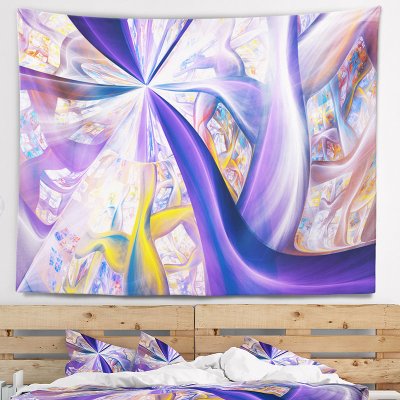 Tapisserie abstraite mauve à motif floral, H 50 po x l 60 po