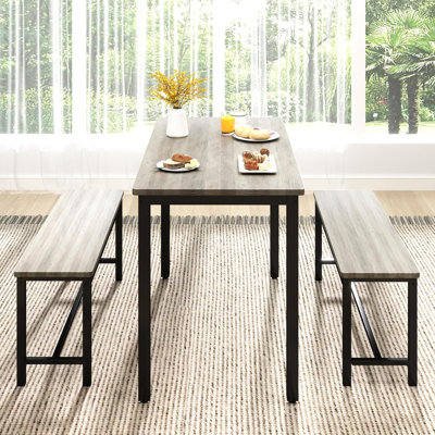 3-Piece Dining Table Set,Industrial Design Space-Saving Dining Set w/Durable Metal Frame by Winston Porter