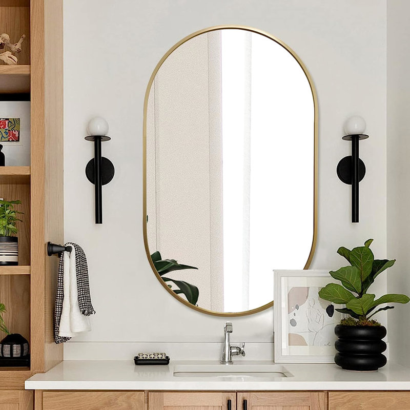 Miroir ovale mural en métal, Doré