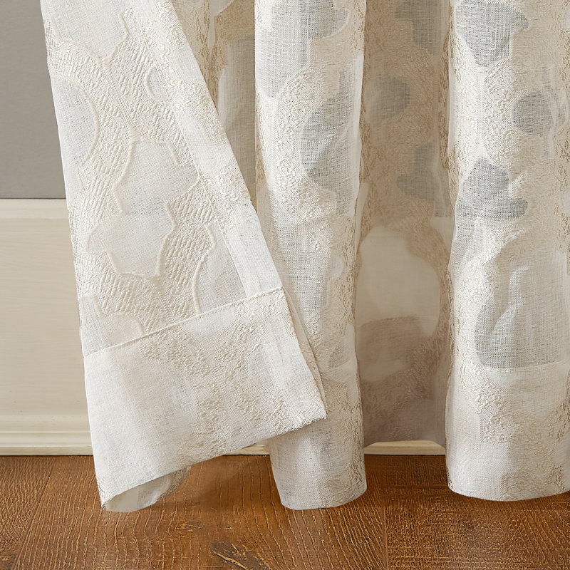 Anuel Trellis Jacquard Sheer Rod Pocket Curtain Panel, 52" W x 63" L, Cream