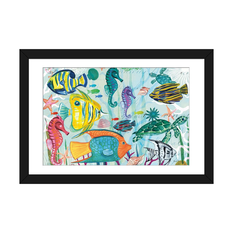 « tropical subaquatique v », impression sur toile, H 16 po x l 24 po x P 1 po, Papier d'art encadré noir, Blanc